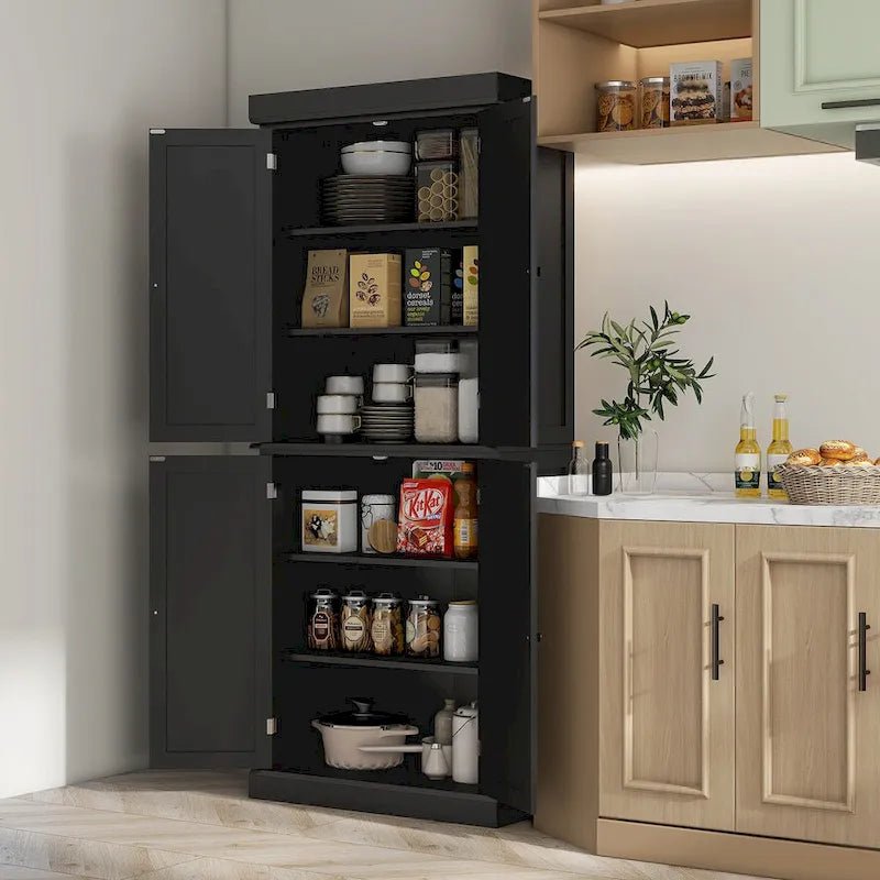 Garde-manger de cuisine de 72.5, armoire de cuisine à poser avec 4 portes et étagères réglables pour la salle à manger, MDF