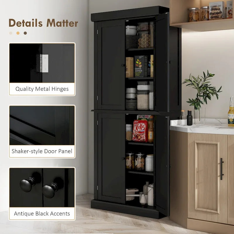 Garde-manger de cuisine de 72.5, armoire de cuisine à poser avec 4 portes et étagères réglables pour la salle à manger, MDF