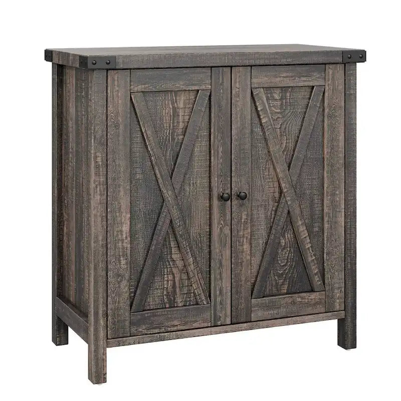 Buffet de style rustique avec étagères de rangement, marron