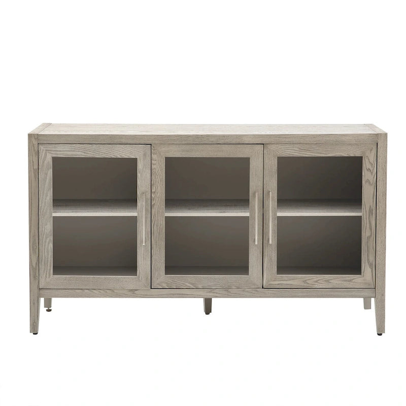 Meuble de rangement en bois avec 3 portes en verre trempé et étagère réglable