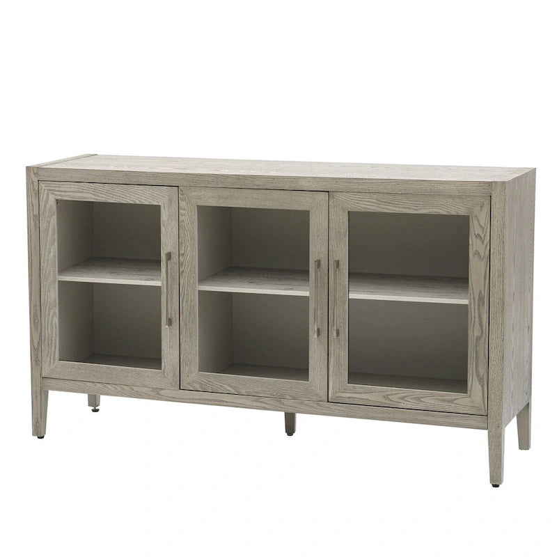 Meuble de rangement en bois avec 3 portes en verre trempé et étagère réglable