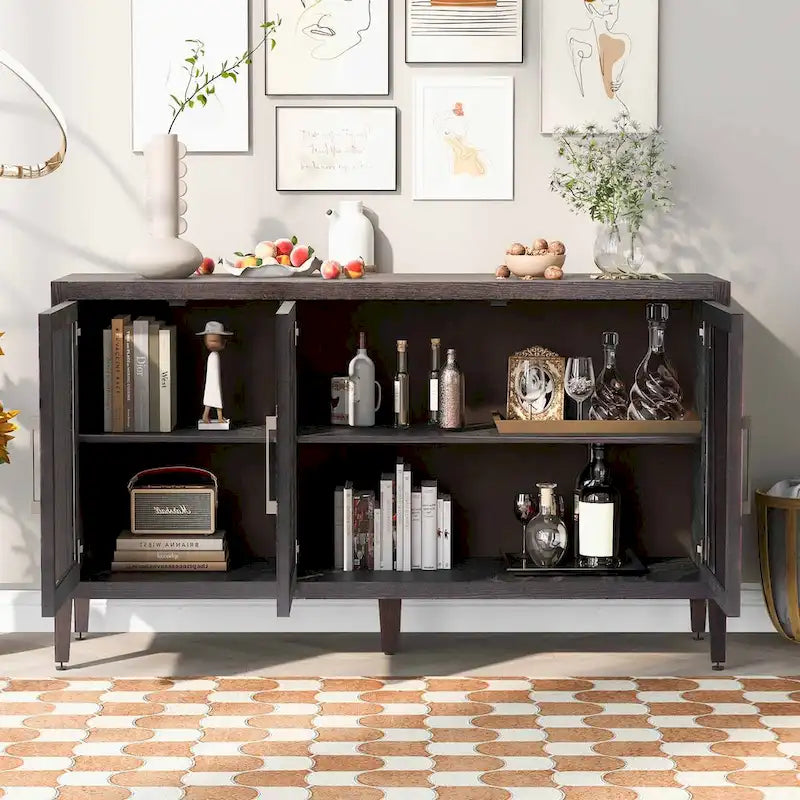Meuble de rangement en bois avec 3 portes en verre trempé et étagère réglable