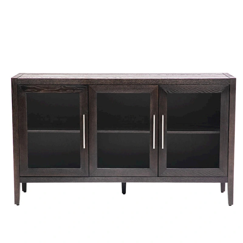Meuble de rangement en bois avec 3 portes en verre trempé et étagère réglable