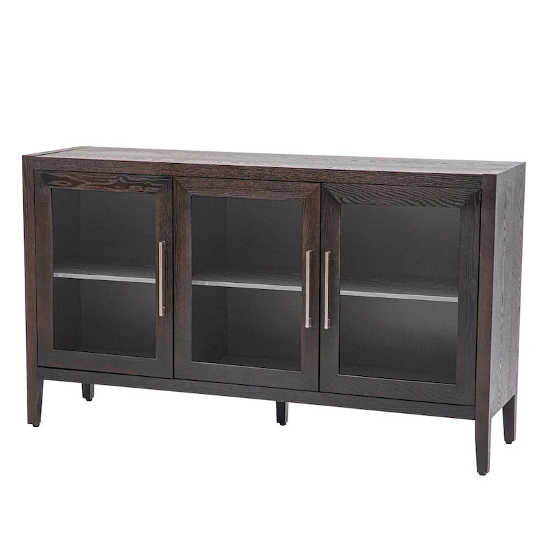 Meuble de rangement en bois avec 3 portes en verre trempé et étagère réglable