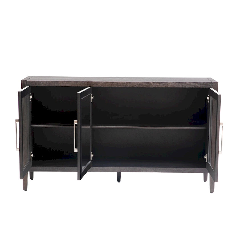 Meuble de rangement en bois avec 3 portes en verre trempé et étagère réglable