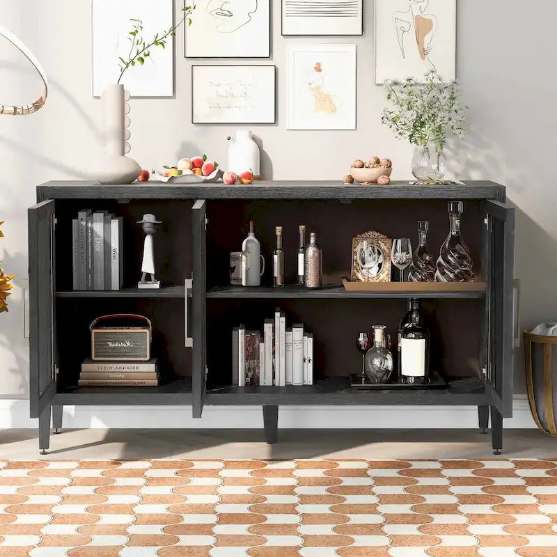 Meuble de rangement en bois avec 3 portes en verre trempé et étagère réglable
