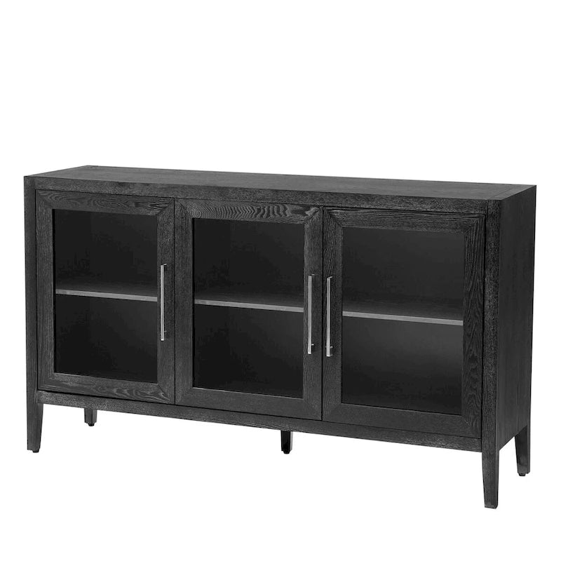 Meuble de rangement en bois avec 3 portes en verre trempé et étagère réglable