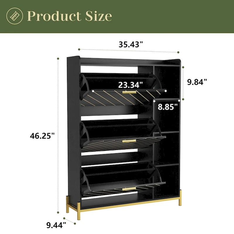 Meuble à chaussures avec 3 tiroirs basculants et étagères ouvertes, meuble à chaussures moderne et étroit pour entrée, range-chaussures dissimulé