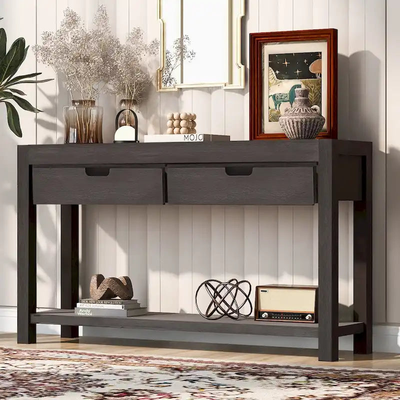 Table console d’entrée pour couloir ou salon avec 2 tiroirs et 1 étagère