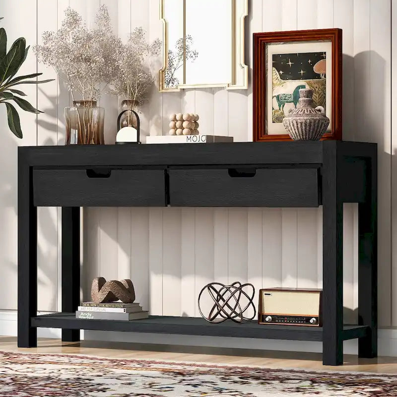 Table console d’entrée pour couloir ou salon avec 2 tiroirs et 1 étagère