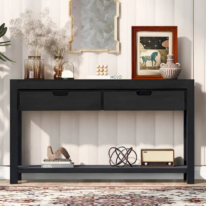 Table console d’entrée pour couloir ou salon avec 2 tiroirs et 1 étagère