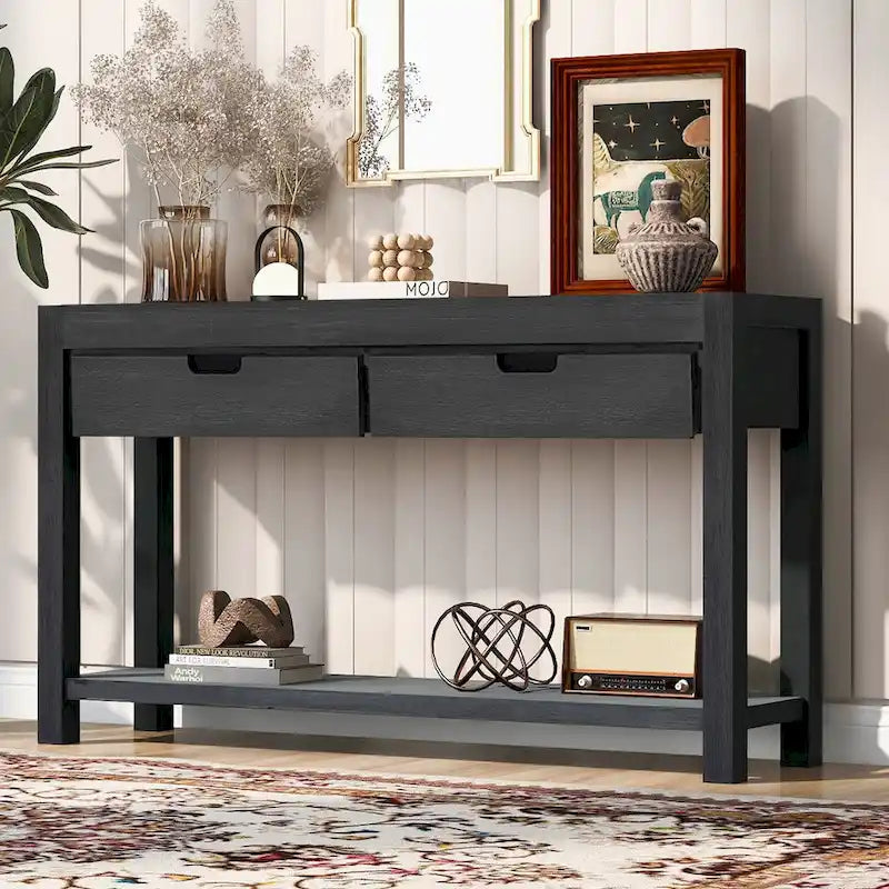 Table console d’entrée pour couloir ou salon avec 2 tiroirs et 1 étagère