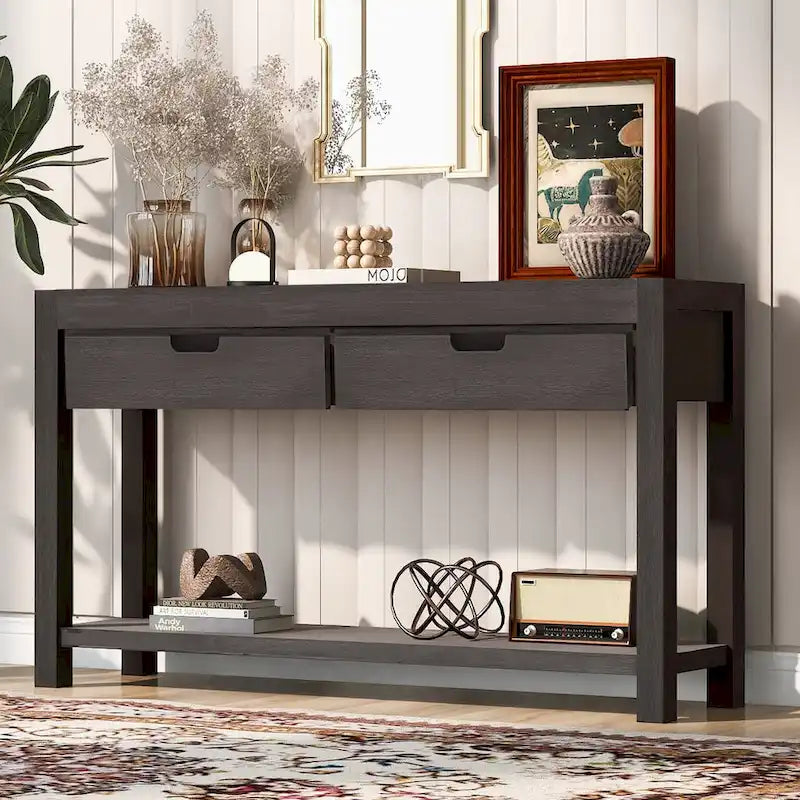Table console d’entrée pour couloir ou salon avec 2 tiroirs et 1 étagère