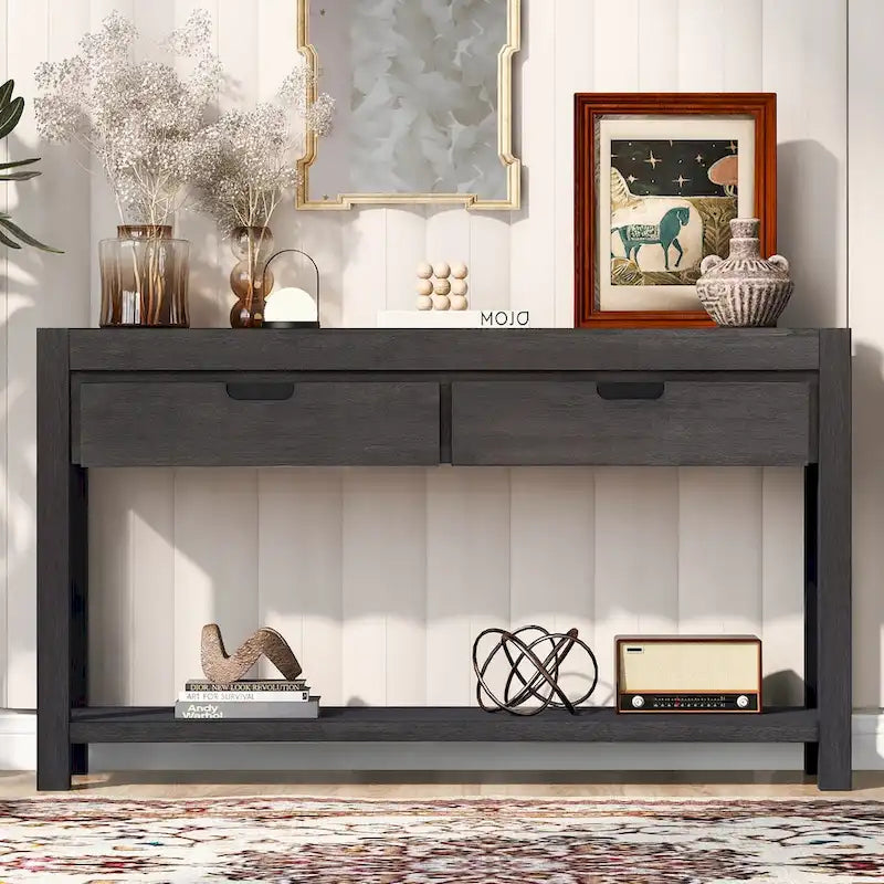 Table console d’entrée pour couloir ou salon avec 2 tiroirs et 1 étagère