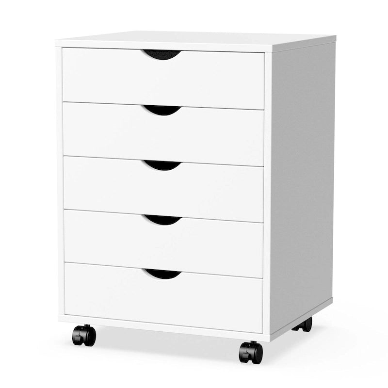 Commode à 5 tiroirs - Armoires de rangement et commodes en bois avec roulettes, organiseur mobile à tiroirs pour le bureau