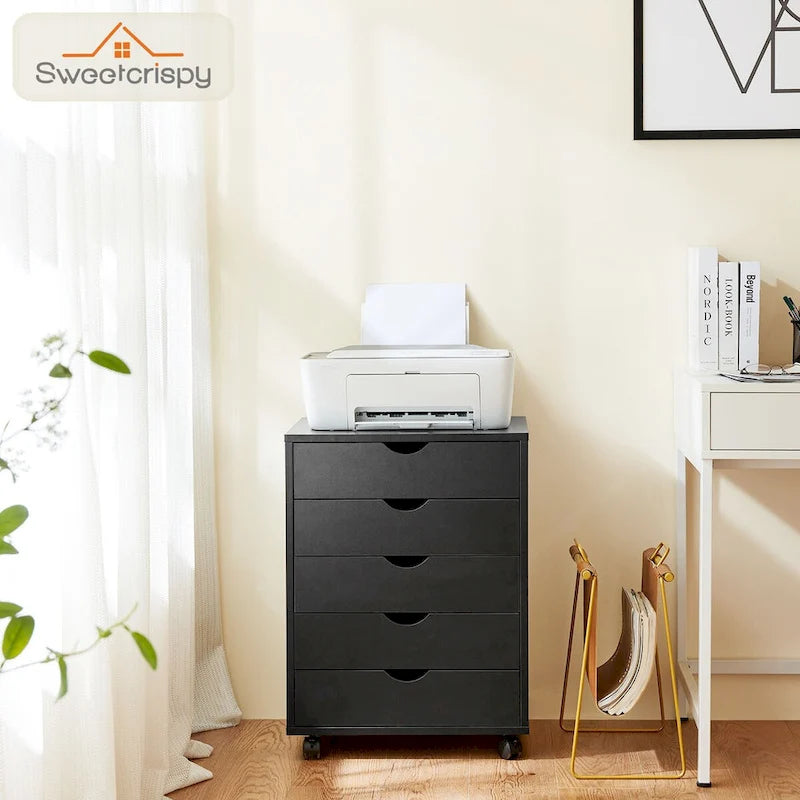 Commode à 5 tiroirs - Armoires de rangement et commodes en bois avec roulettes, organiseur mobile à tiroirs pour le bureau