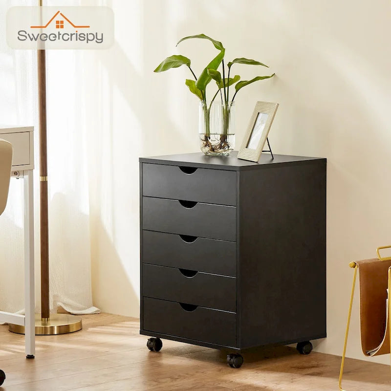 Commode à 5 tiroirs - Armoires de rangement et commodes en bois avec roulettes, organiseur mobile à tiroirs pour le bureau
