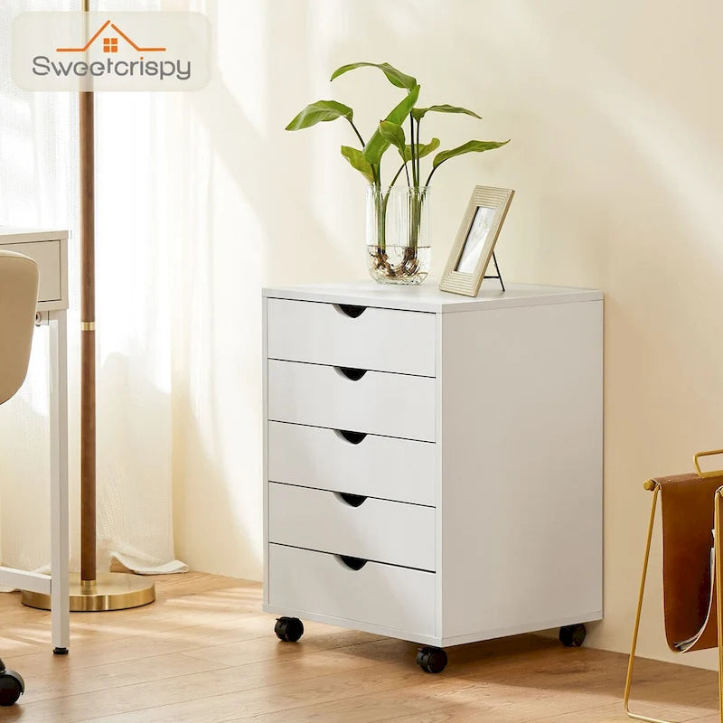 Commode à 5 tiroirs - Armoires de rangement et commodes en bois avec roulettes, organiseur mobile à tiroirs pour le bureau