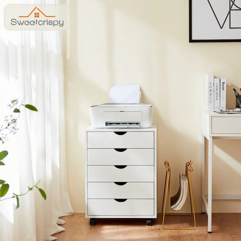 Commode à 5 tiroirs - Armoires de rangement et commodes en bois avec roulettes, organiseur mobile à tiroirs pour le bureau