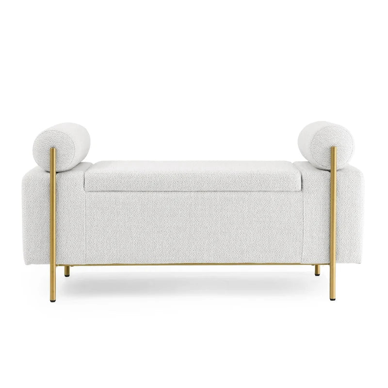 Elegante Polsterbank mit zylindrischen Armlehnen und Eisengestell