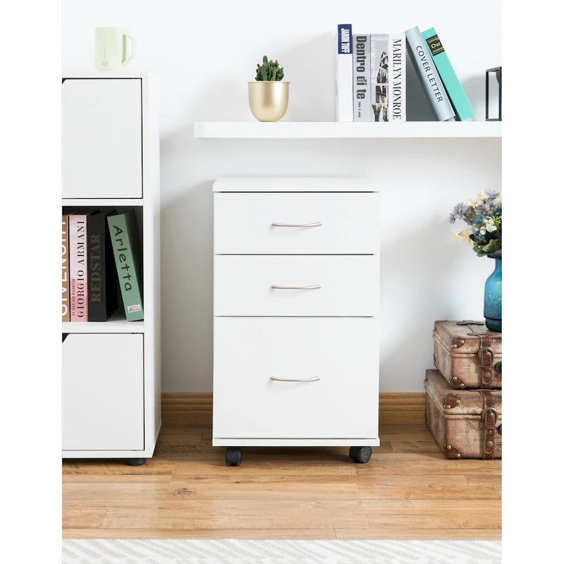 Classeur mobile avec 3 tiroirs et roulettes - Idéal pour le bureau à domicile et l’espace de travail - Se glisse sous un bureau