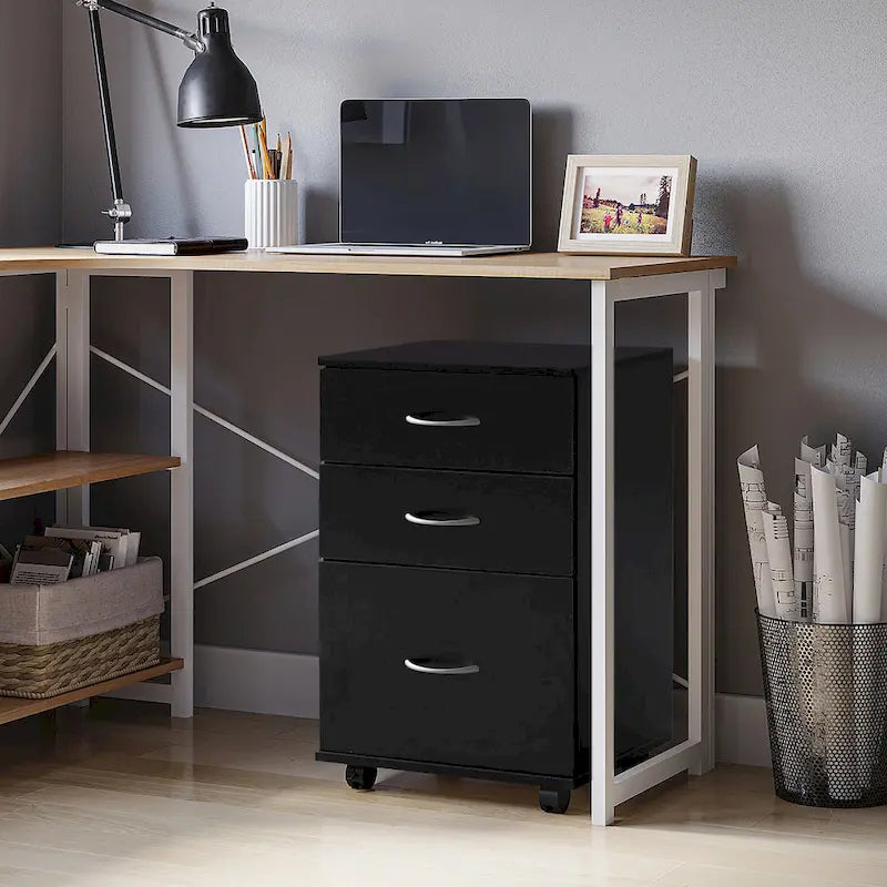Classeur mobile avec 3 tiroirs et roulettes - Idéal pour le bureau à domicile et l’espace de travail - Se glisse sous un bureau