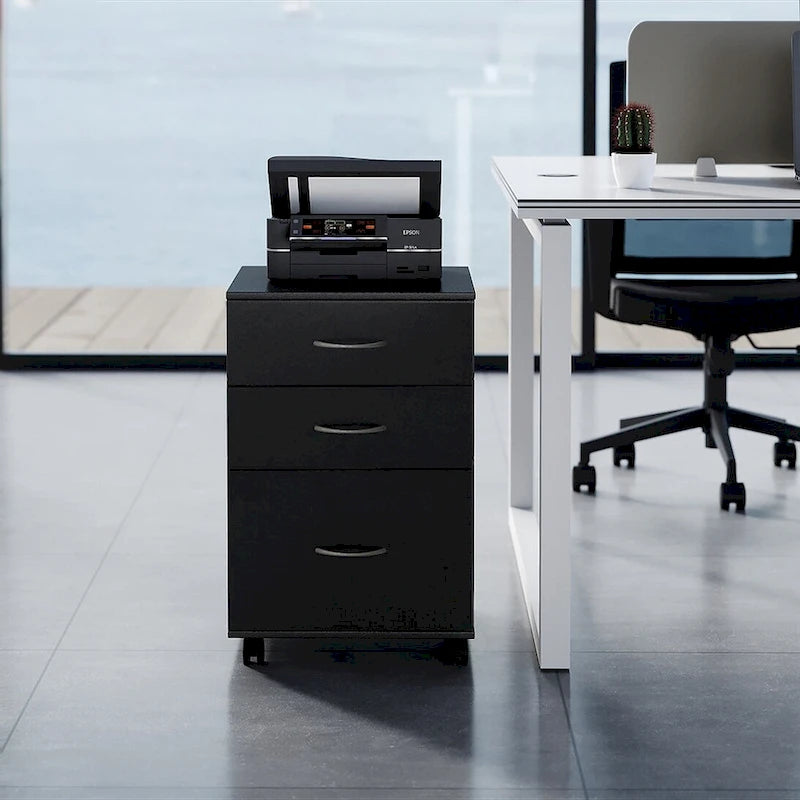 Classeur mobile avec 3 tiroirs et roulettes - Idéal pour le bureau à domicile et l’espace de travail - Se glisse sous un bureau