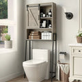 Meuble de rangement au-dessus des toilettes, organisateur de salle de bain avec porte coulissante de style grange et étagères réglables, étagère de rangement - Voir l’image
