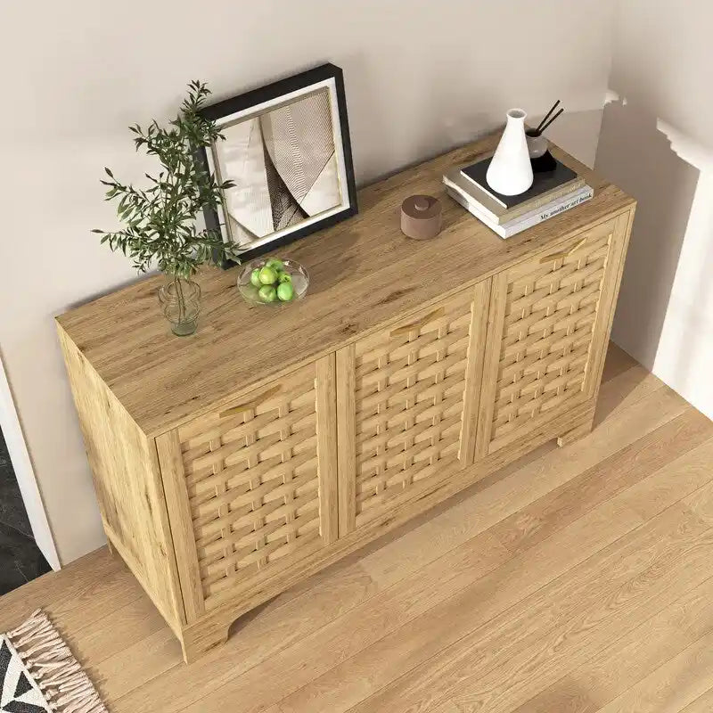 Buffet de rangement de style champêtre pour coin café, avec étagère réglable, pour cuisine, salle de bain ou entrée - 3 portes