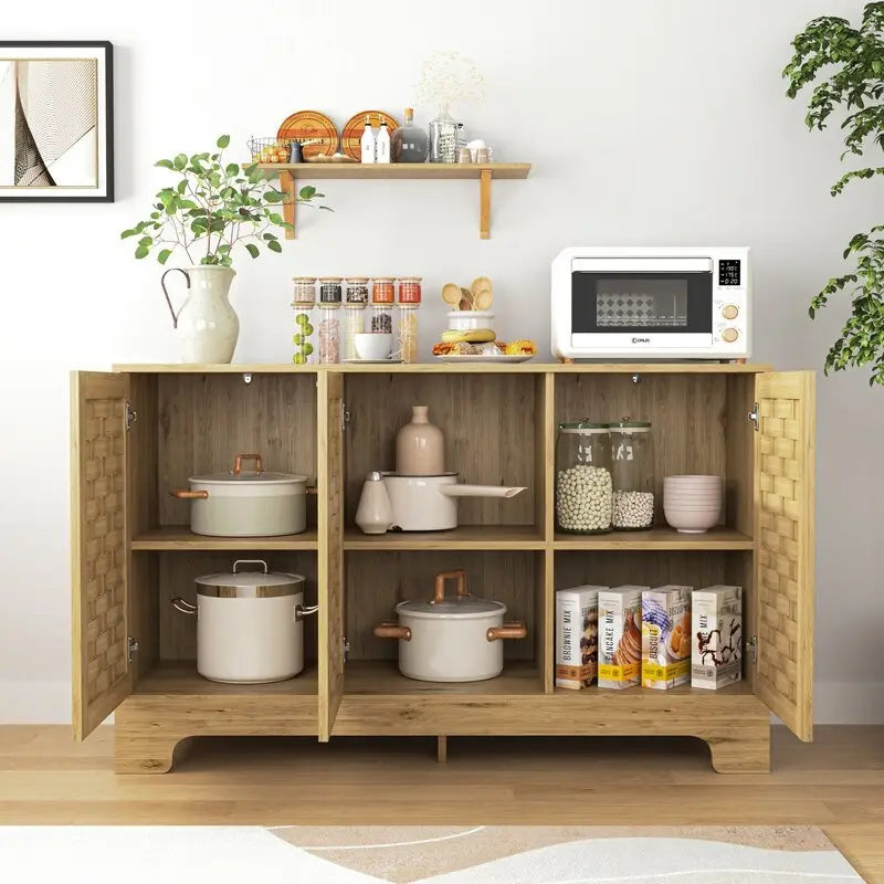 Buffet de rangement de style champêtre pour coin café, avec étagère réglable, pour cuisine, salle de bain ou entrée - 3 portes