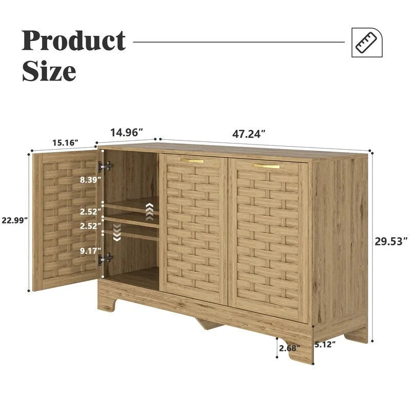 Buffet de rangement de style champêtre pour coin café, avec étagère réglable, pour cuisine, salle de bain ou entrée - 3 portes