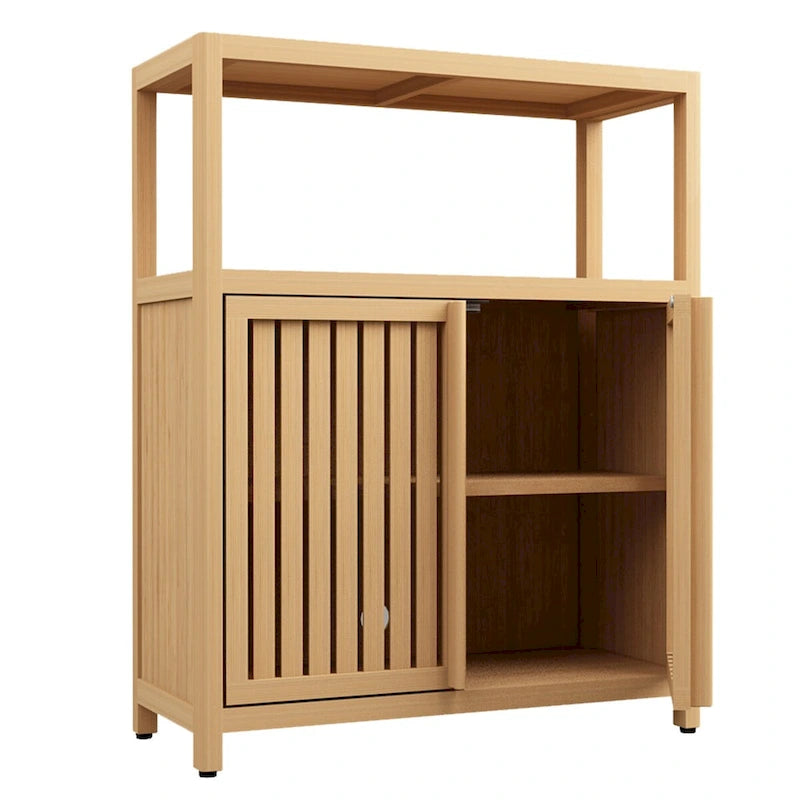 Armario de madera para baño de 32 de alto con 2 puertas, en tono neutro y estante interior