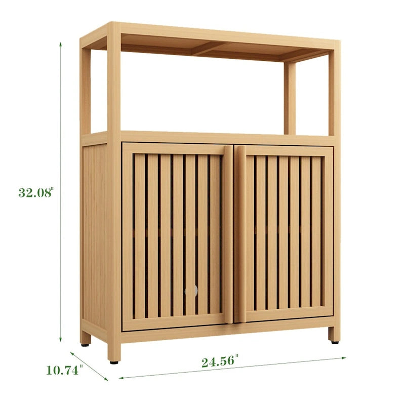 Armario de madera para baño de 32 de alto con 2 puertas, en tono neutro y estante interior