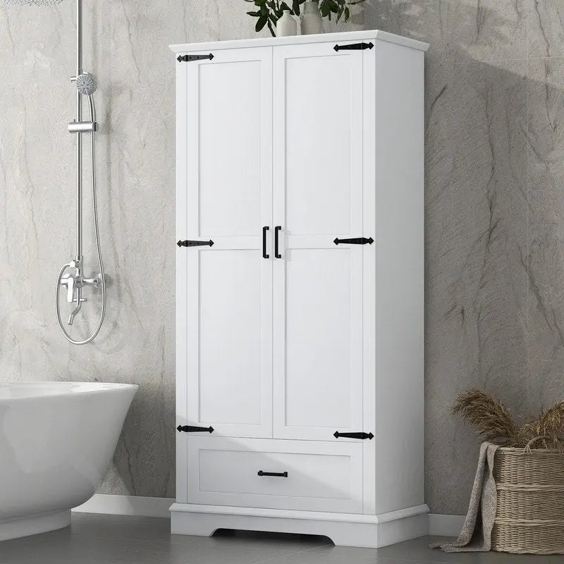Meuble de rangement haut pour salle de bain avec 2 portes, 1 tiroir et étagère réglable
