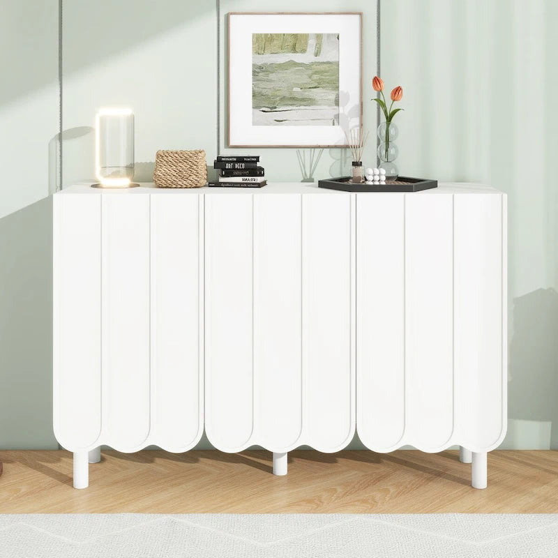 Meuble à chaussures avec 5 pieds en bois massif, buffet avec étagères réglables, grande armoire de rangement à portes ondulées