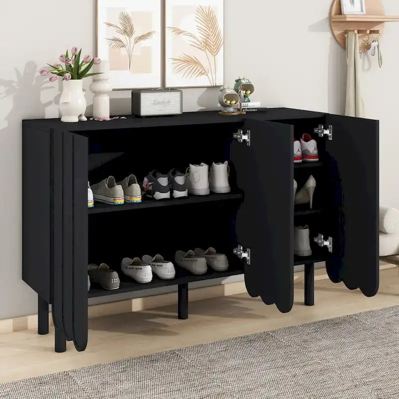 Zapatero con 5 patas de madera maciza, aparador con estantes ajustables, armario de gran capacidad con puertas onduladas