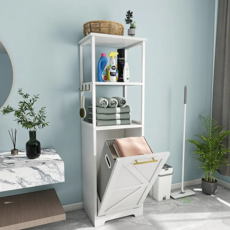 53H 3-Tier Tilt Out Laundry Hamper Bathroom Storage Shelf Cabinet