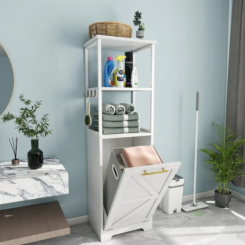 53H 3-Tier Tilt Out Laundry Hamper Bathroom Storage Shelf Cabinet