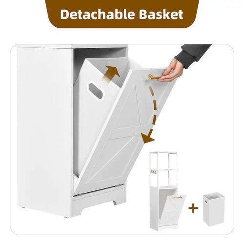 Wäschekorb mit Kippfunktion und 3 Ebenen, Badezimmerschrank mit Ablage