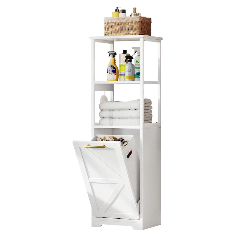 Meuble de rangement pour salle de bain et panier à linge basculant à 3 niveaux