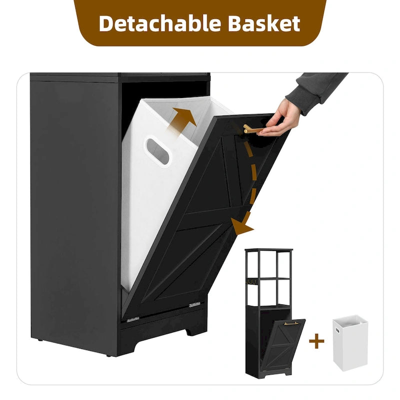 Cesto para ropa con apertura inclinable de 3 niveles, armario estantería de almacenamiento para baño
