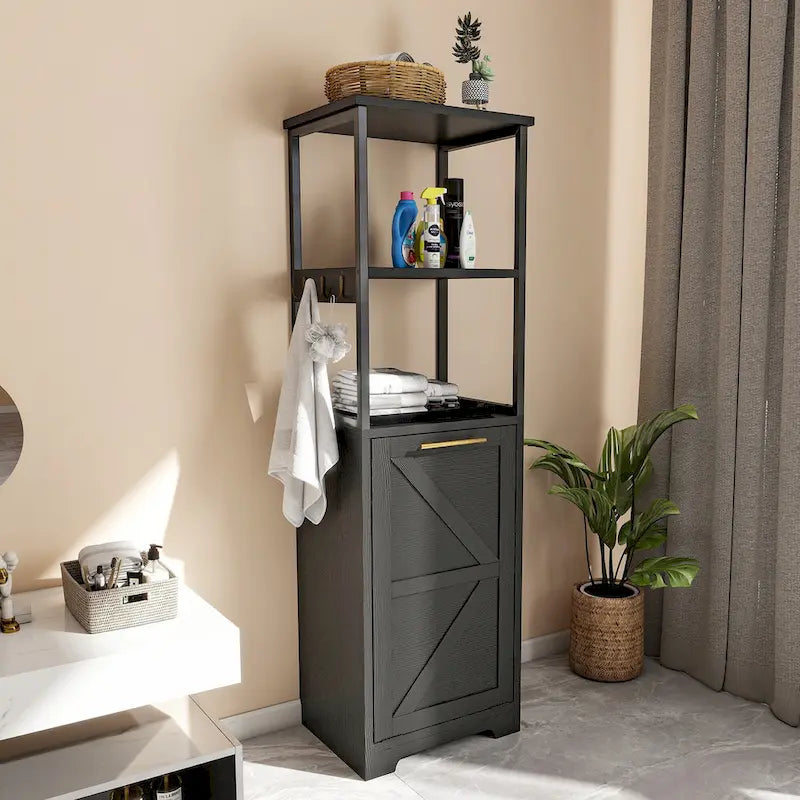Cesto para ropa con apertura inclinable de 3 niveles, armario estantería de almacenamiento para baño